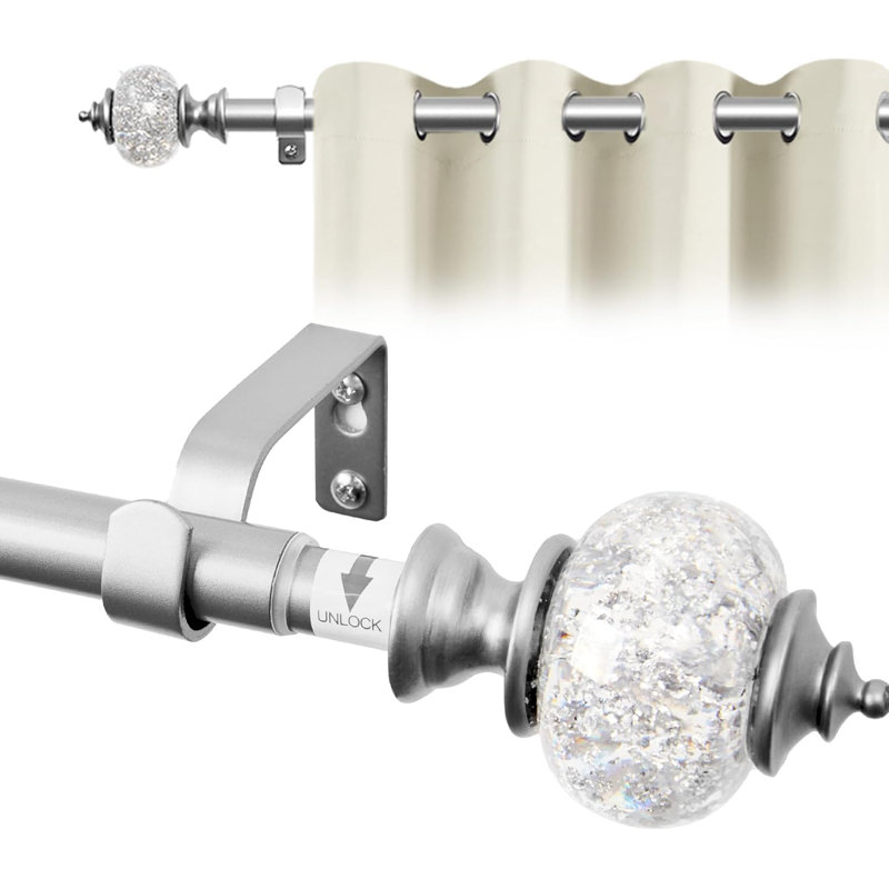 Adjustable 122cm to 213cm 1.9cm Single Curtain Pole, Silver Grey