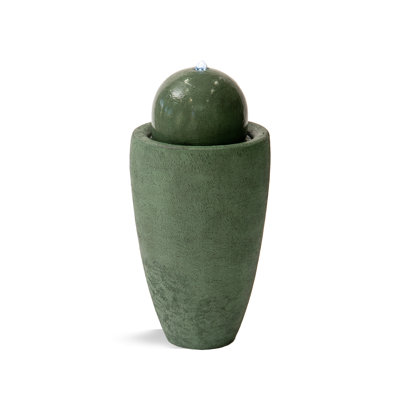  Fontaine sphérique moderne d'intérieur / extérieur en pierre verte 25,98 pouces avec lumières DEL - Décoration de fontaine à bulles pour jardin, patio ou dessus de table