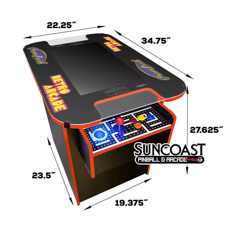 XL Cocktail Arcade Machine with 24" Monitor, 60 Retro Games and Trackballs - Fully Assembled, Orange