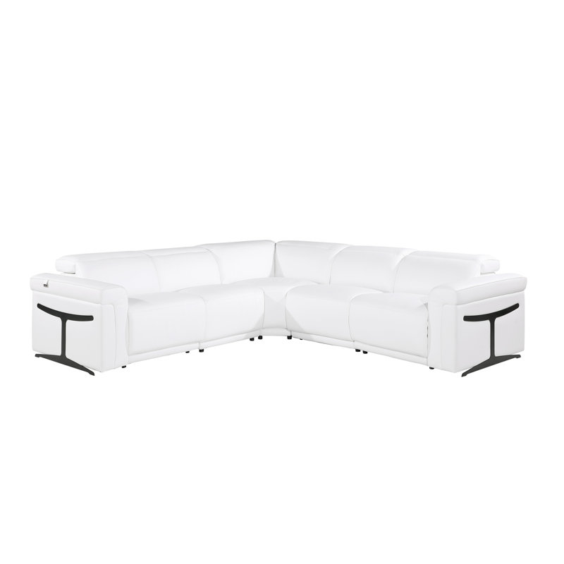 Canapé modulaire en L cinq pièces en cuir blanc italien