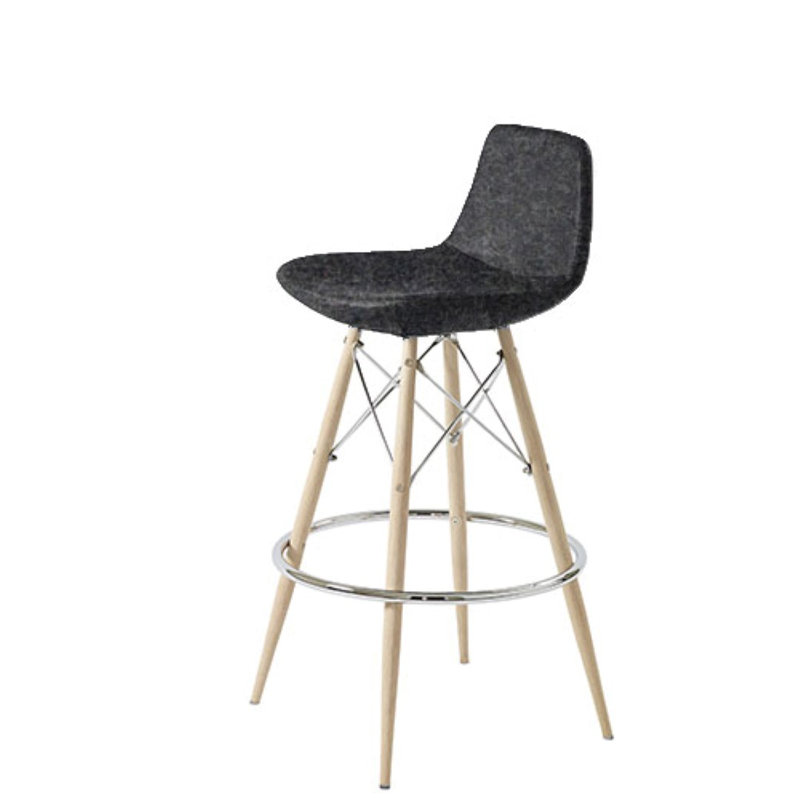 Shinn Upholstered Counter Stool with Metal Frame, Dark Gray Organic Wool, Natural