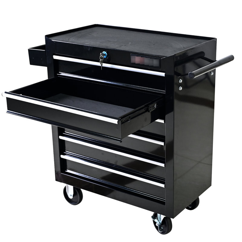 Rolling Tool Organizer With 6 Drawers And Lock, For Repair Shop - Black Box Secure Workshop