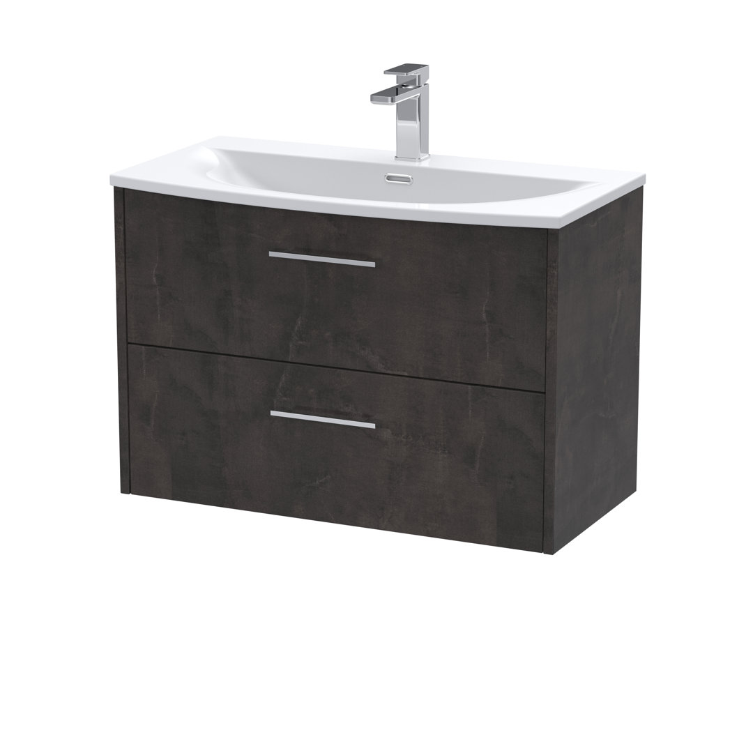 B&Q - Juno Wall Hung 2 Drawer Vanity Unit With Curved 1 Tap Hole BasinMetallic Slate810 X 440 mm - Image 3