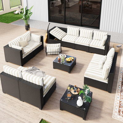 Mobilier d'extérieur à chaises longues entièrement assemblé, ensemble de conversation pour terrasse pour 10 personnes