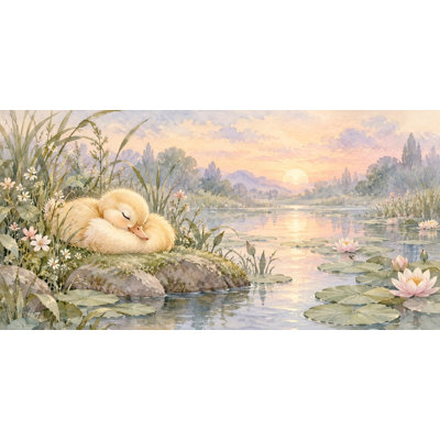 Pond Duckling Wallpaper Mural, Peel and Stick Kids Room Wall Mural, Watercolor Sleepy Animals Nursery Wallpaper