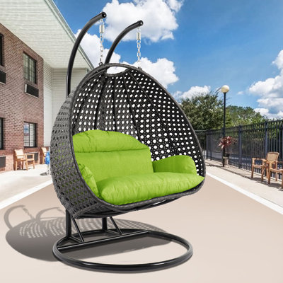  2-Person Charcoal Wicker Swing Chair With Stand, Extra-Wide Double Swing For Patio, Backyard Or Sunroom