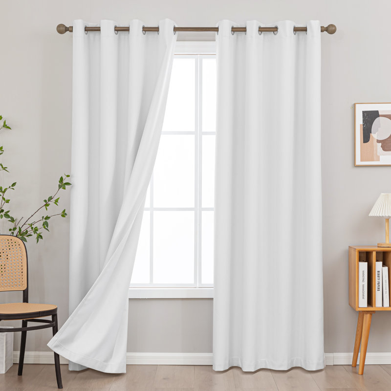 100% Blackout Thermal Insulated Polyester Curtain Pair, 52" W x 84" L, White