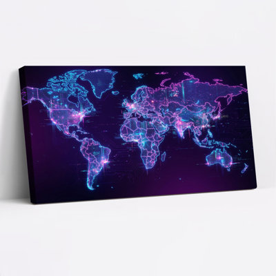 Ensemble de 1 tableau mural sur toile à motif de circuit de carte du monde néon