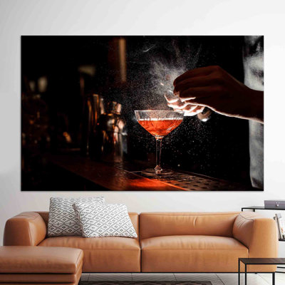 Grande impression sur toile abstraite d'affiche de bar avec verre à boisson pour la cuisine ou le pub, décoration murale