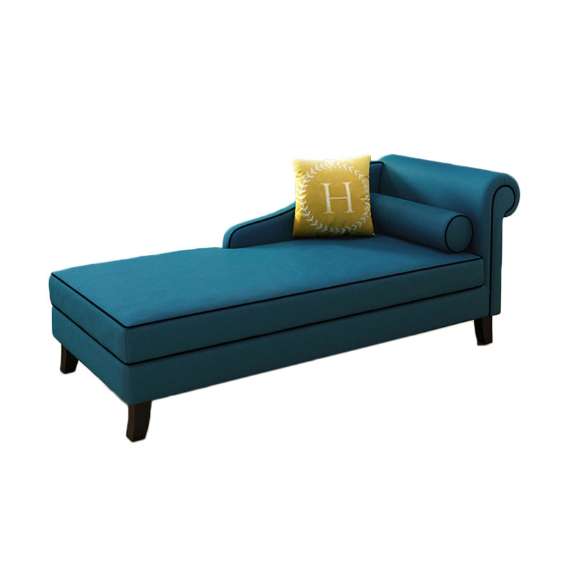 Chaise longue rembourrée Gibeon, Accoudoir à droite (vu de face), Mélange de lin bleu foncé