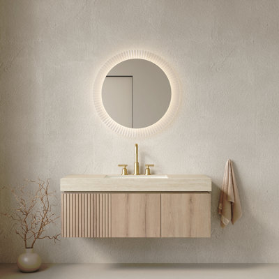 Ensemble de meuble-lavabo et lavabo 48 po, armoire de rangement flottante en contreplaqué avec tiroir et portes, comptoir en pierre frittée Roma Travertine et lavabo en céramique avec 3 trous de robinet pré-percés, pré-assemblé