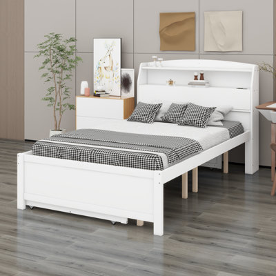 Lit plateforme en bois avec lit gigogne et tête de lit à DEL avec tiroirs
