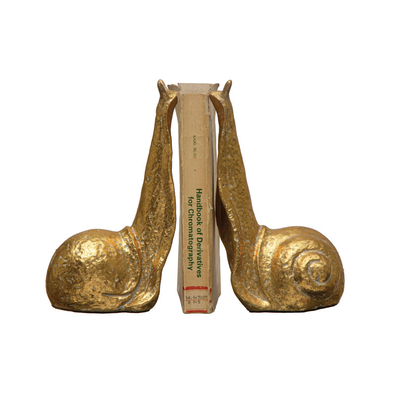 Decorative Distressed Cast Metal Snail Bookends, Gold
