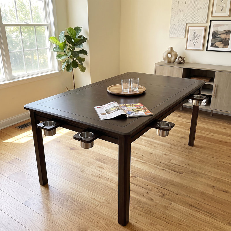Table de jeu en bois massif avec plateau amovible pour 4 à 6 joueurs, Walnut Brown