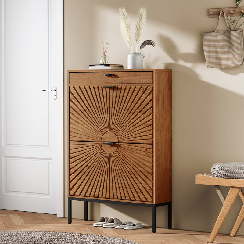 Modern Minimalist Style Large Capacity Shoe Cabinet, Walnut