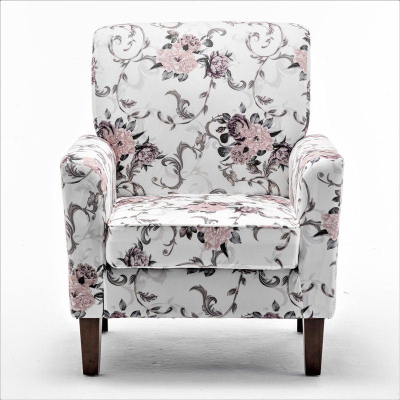 Fauteuil à motifs en mélange de polyester, structure en bois de bouleau massif avec pieds fuselés bruns, chaise d'appoint rembourrée de mousse avec garniture pour le bureau du salon