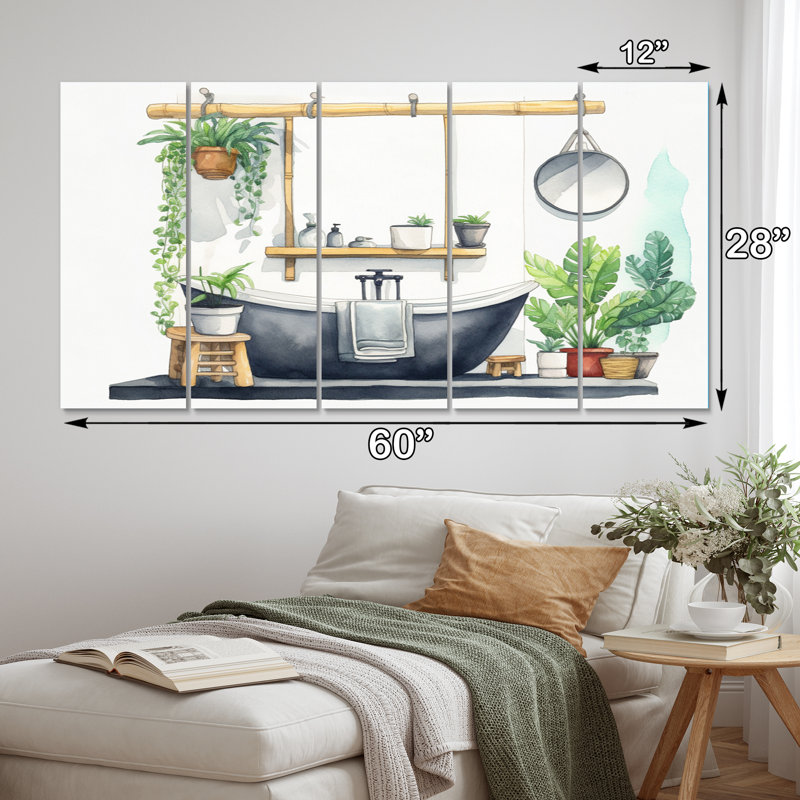 «Natural Bathroom Decor III», art mural sur toile, 5 panneaux égaux