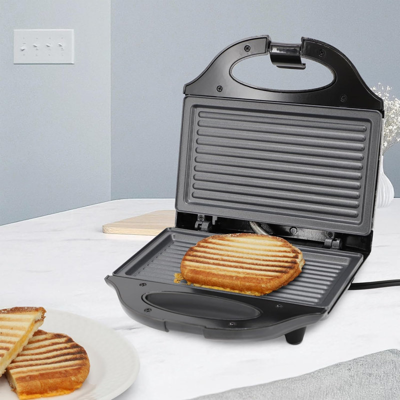 Machine à sandwich électrique antiadhésive et gril à presser Panini, gril d'intérieur compact 750W avec couvercle verrouillable, noir