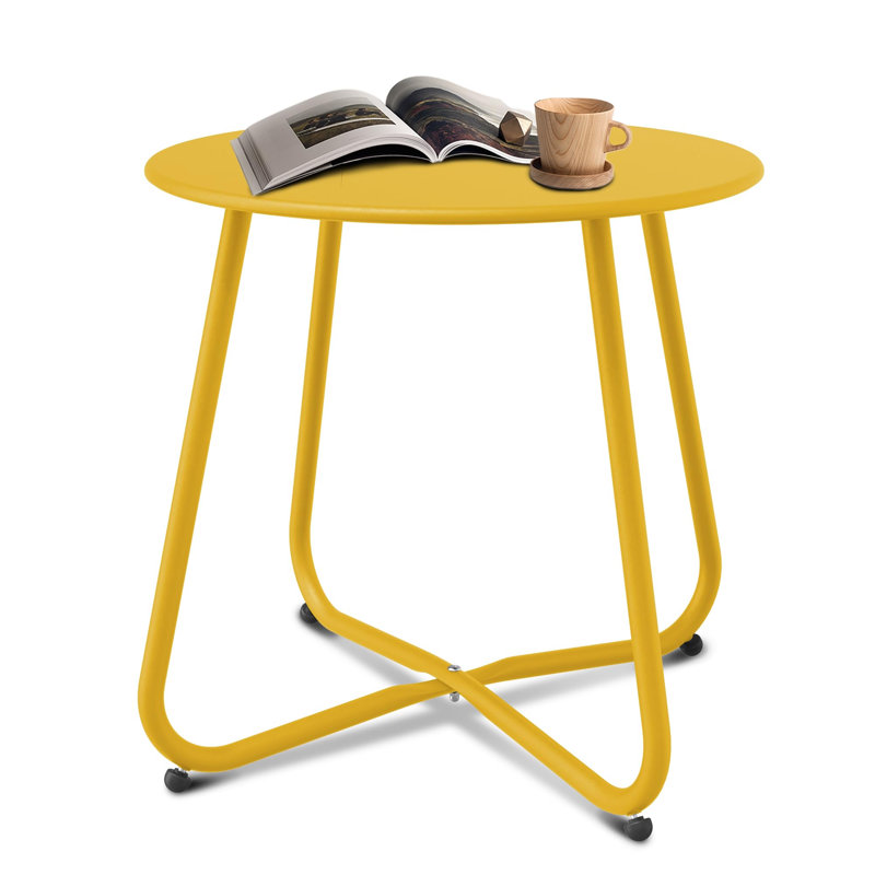 Petite table d'appoint de patio - Table de bout ronde en acier imperméable, résistante aux intempéries et portable pour une utilisation intérieure extérieure, cour de jardin