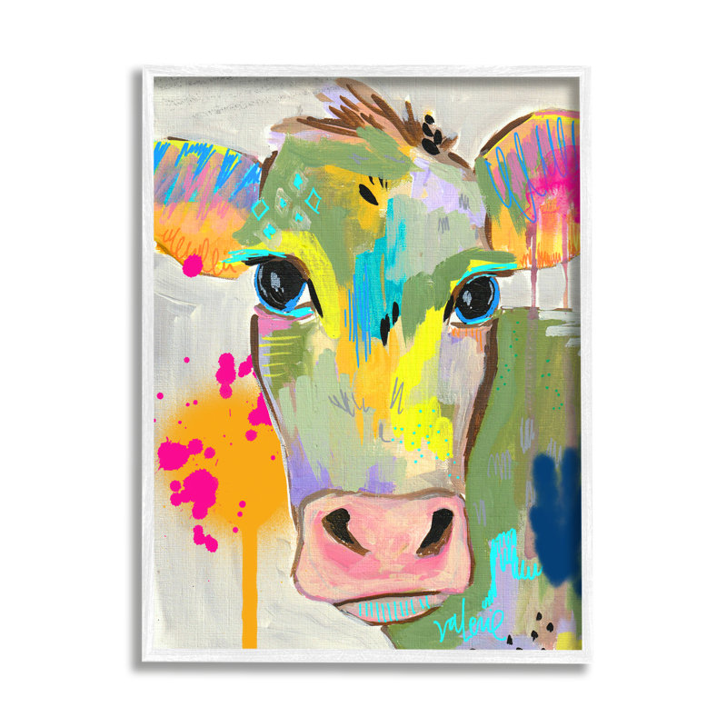 Peinture moderne éclaboussures de vache par Valerie, L 24 po x H 30 po, Giclée encadrée blanc bord de mer