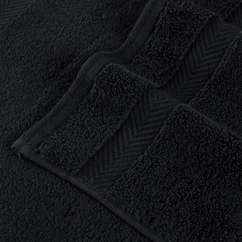 Cortright Zero Twist Cotton Solid Chevron Dobby Border Super Soft Absorbent Hand Towel, Black
