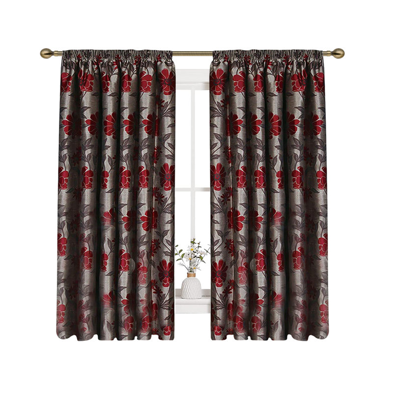 Mishler Cotton Blend Room Darkening Curtain Pair, Red/Grey, Width 228 x Drop 137cm