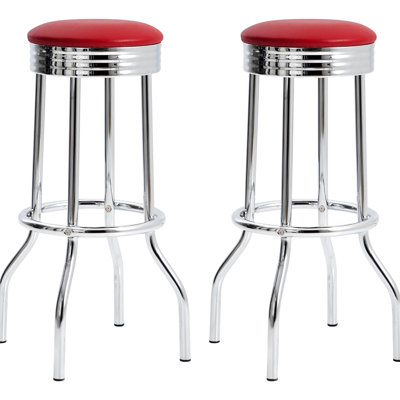 De 2 chaises de salle à manger rouges - rétro avec finition et tabourets de bar en similicuir