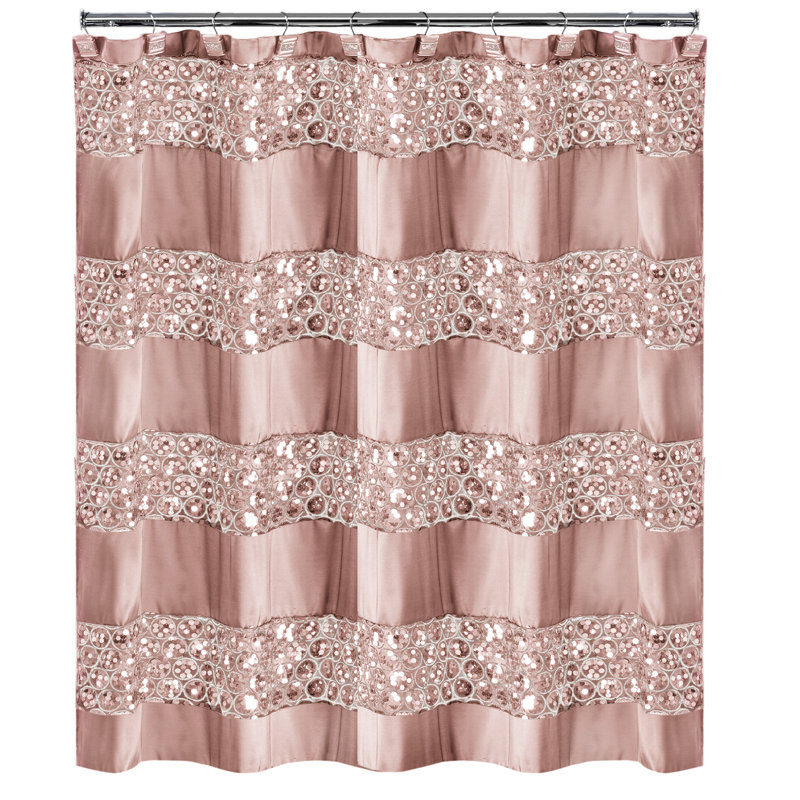 Rideau de douche simple rayé Ced, Rose