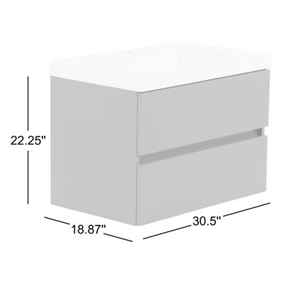 Meuble-lavabo mural simple 30,5 po avec plateau en marbre de culture