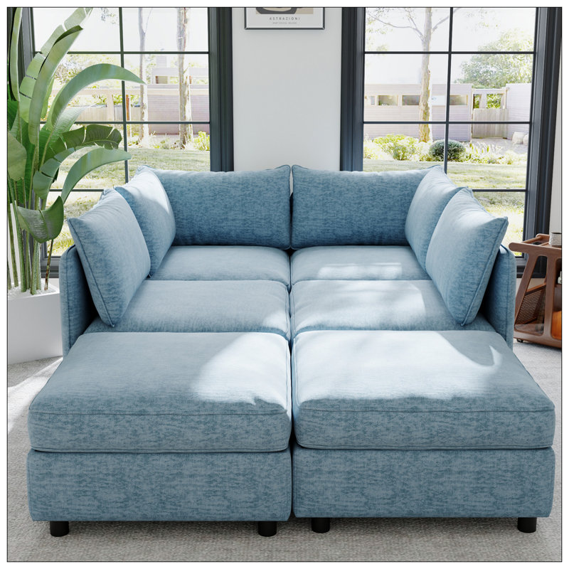 Canapé modulaire Clareville, H 32 po x l 68 po x P 93,5 po, Chenille bleu antique
