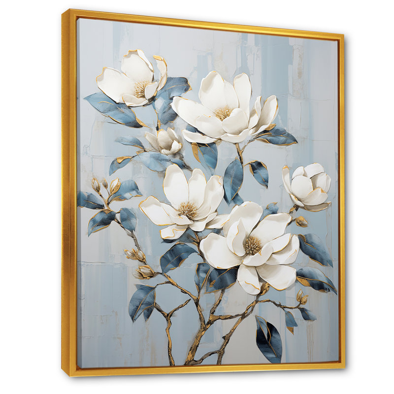 Minimalisme blanc et bleu Magnolias Florescence I - Magnolias, impressions encadrées, H 32 po x l 24 po x P 1 po