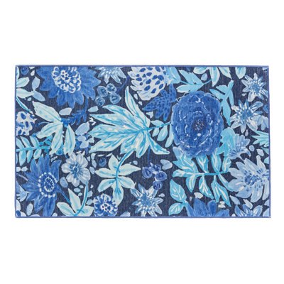My Magic Carpet Floral Bloom Blue Washable Rug