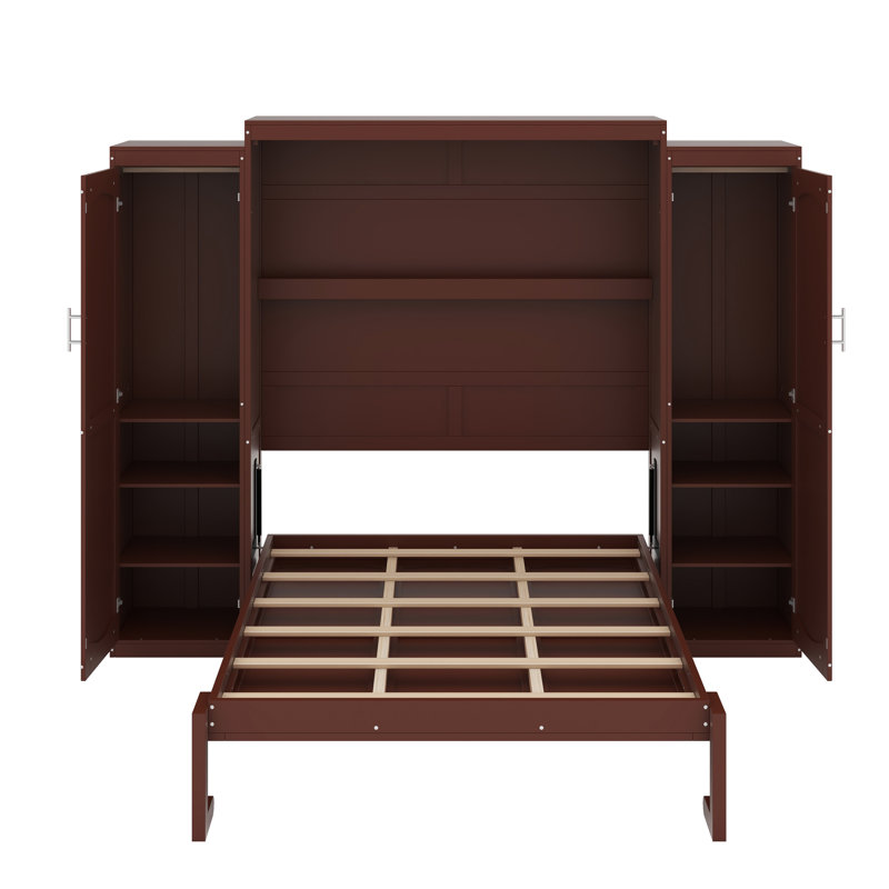Grand lit escamotable avec garde-robe et tablette de rangement, Gris, Grand lit