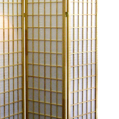 Paravent 70 po 3 pièces d'inspiration japonaise avec surface en bois naturel. Créez une zone d'intimité. Se plie pour le rangement. Multicolore, H 71,15 po x l 6,05 po.