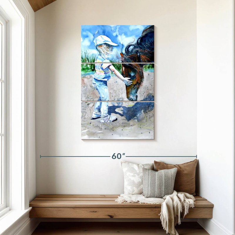 Leisha, une fille avec un cheval, H 45 po x l 28 po