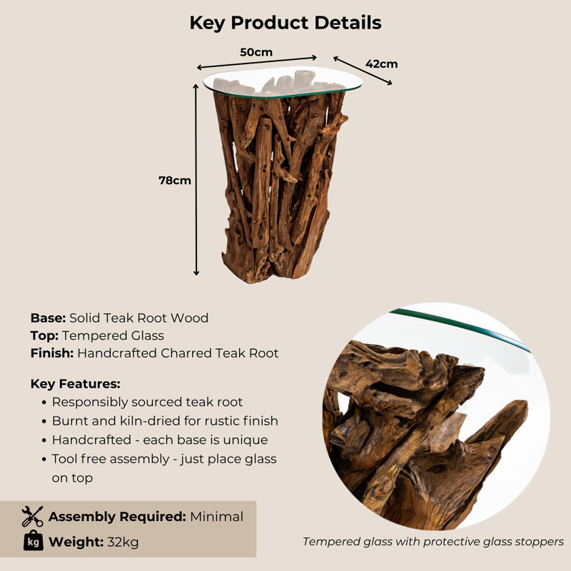 Modern Handcrafted Coffee Table Teak Root Wooden Side Table with Tempered Glass For Home And Living