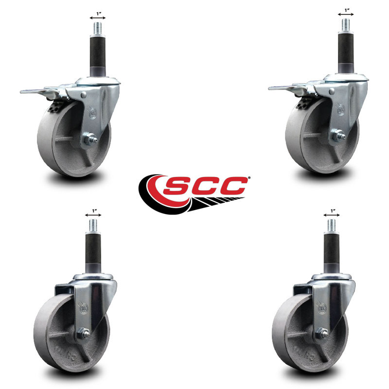 Ensemble de roulettes extensibles semi-pivotantes à 2 tiges, 4 po x 1 po
