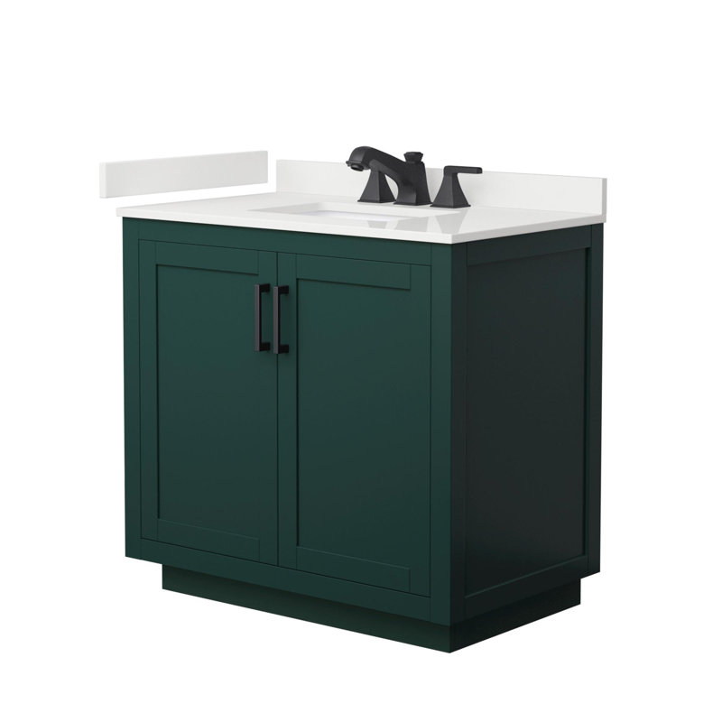 Ensemble de meuble-lavabo simple 36 po avec plateau en quartz Miranda, Quartz blanc, Vert, Noir mat