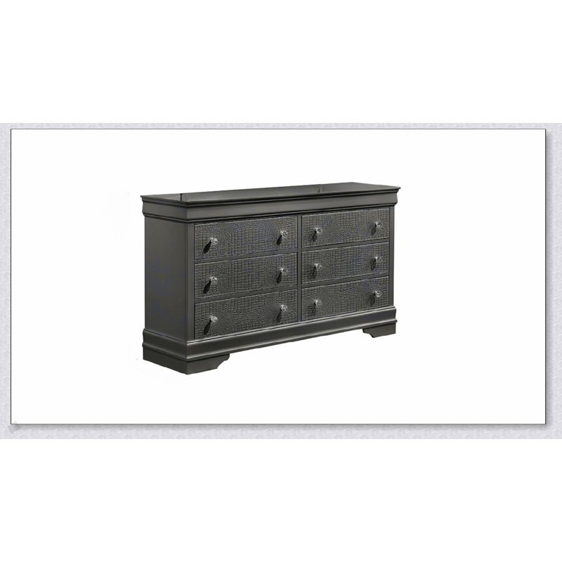 Commode à 6 tiroirs de style moderne Blaze en gris métallique, fabrication en bois durable, solution de rangement spacieuse et élégante