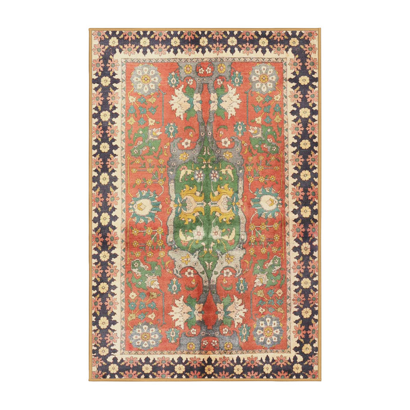 Tapis traditionnel rouge / noir / beige, Rectangle 2 pi x 3 pi