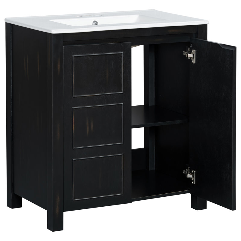 30'' Single Bathroom Vanity With Ceramic Top, Black