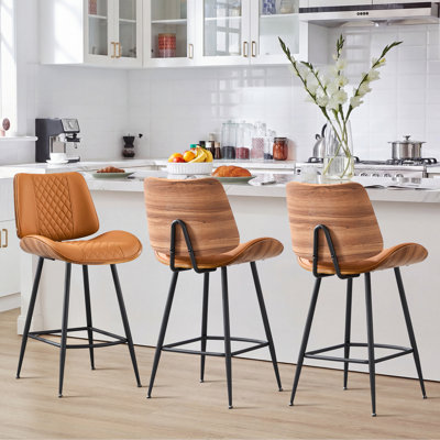 Faux Leather Upholstery Counter Stools for Bar with Ergonomic Back and Footrest