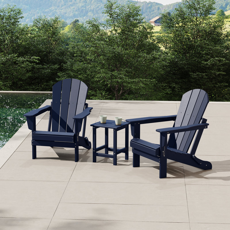 Chaise Adirondack pliante en plastique pour 2 personnes avec table Laguna, Bleu marine