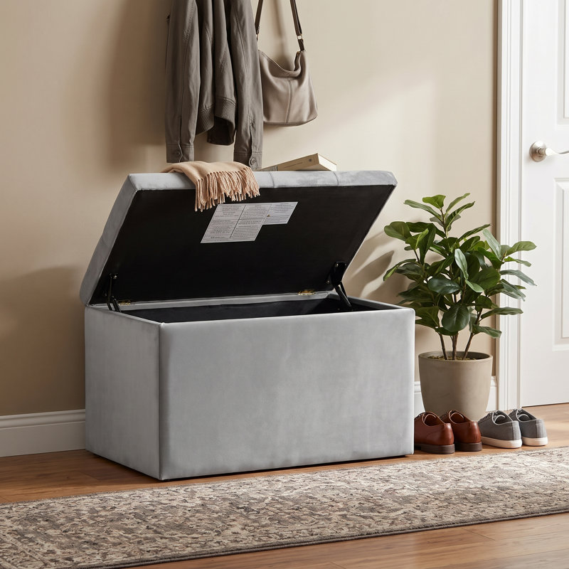 Banc de rangement rembourré Hamman, H 18,5 po x l 30 po x P 18,5 po, Gris argenté