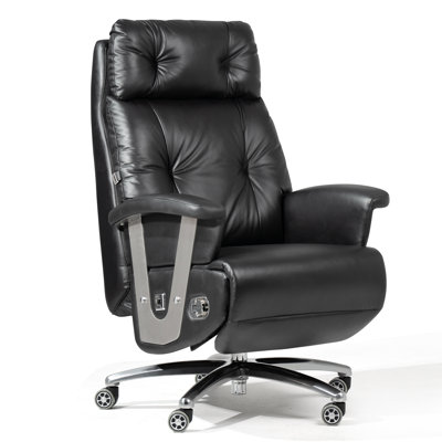Kinnls Freya Power Recliner Chair with Footrest, Fully Reclining Office Chair Modern Managerial Executive Chairs, Ergonomic Genuine Leather Home Office Desk Chair (Black-Dual Motor)