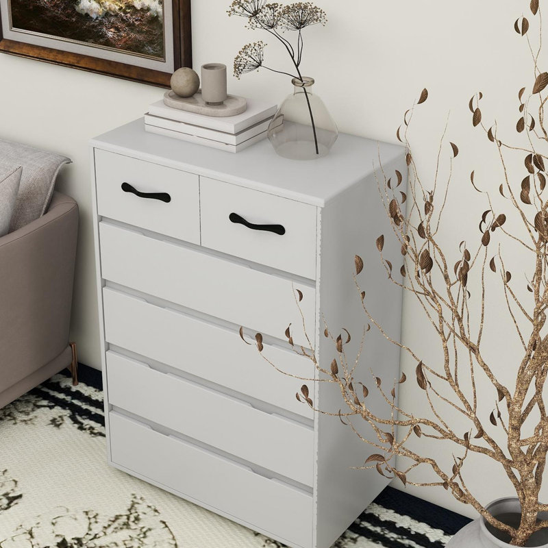 Six Drawer White Side Table