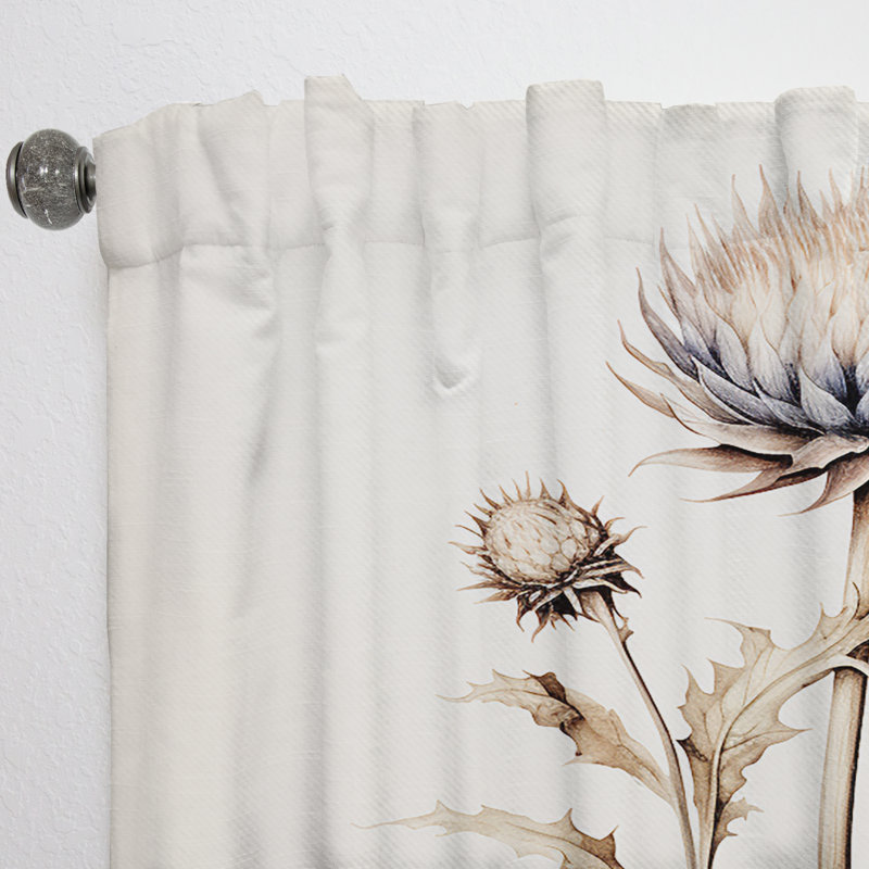 Chiltern Beige Thistle Flower Stillness I - Traditional Curtain - Velvet Room Darkening - 1 panel, 52" W x 84" L