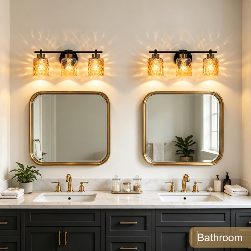 3-Light Hammered Glass Vanity Light, Brown