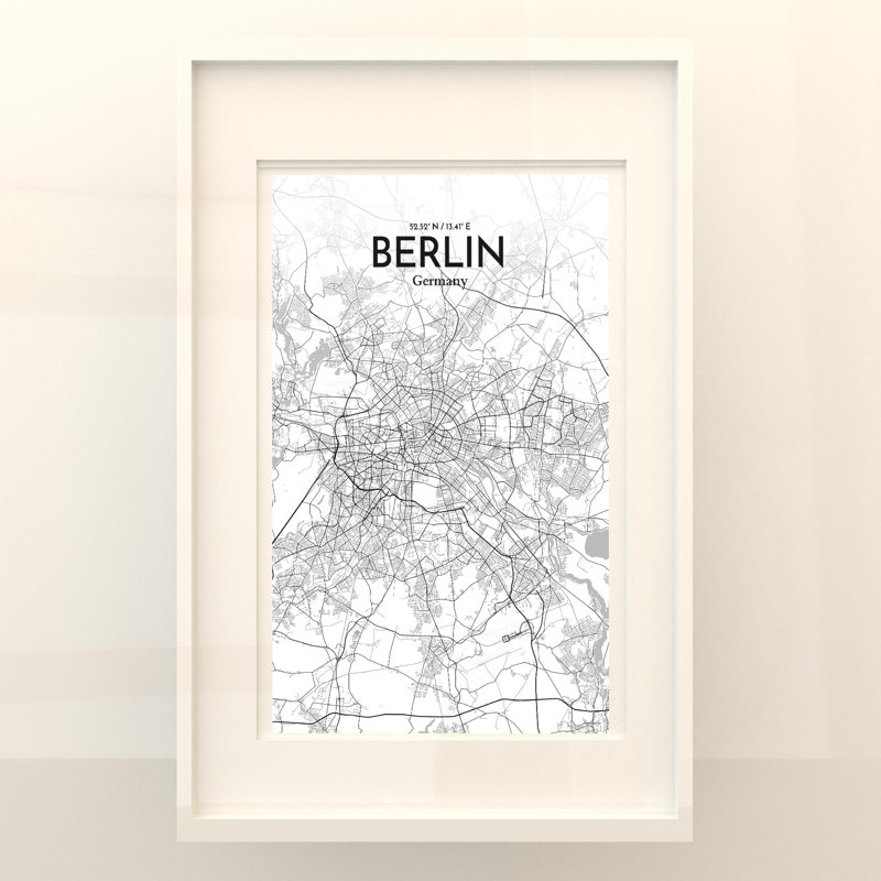 Berlin City Map in Tones 1 Piece Wall Art, 17cm H x 11cm W x 0.05cm D