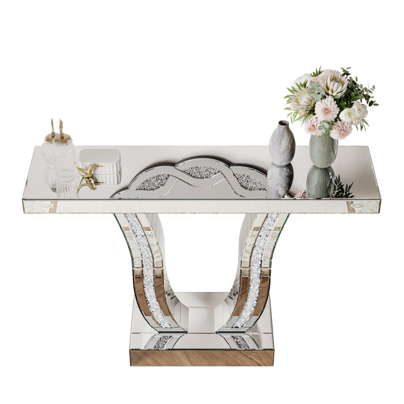 43" Mirrored Glass Console Table Sofa Table
